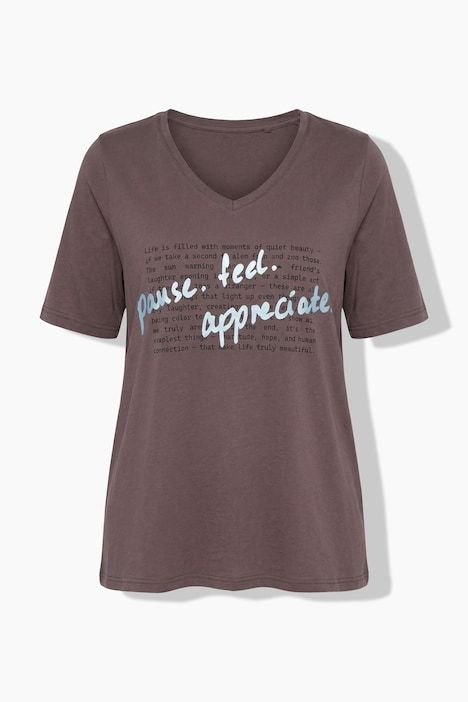 T-shirt avec message, décolleté en V et manches courtes, coupe Classic Fit