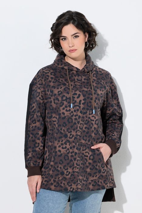 Sweat-shirt à manches longues, col montant et motif léopard