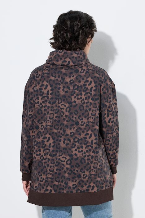 Sweat-shirt à manches longues, col montant et motif léopard