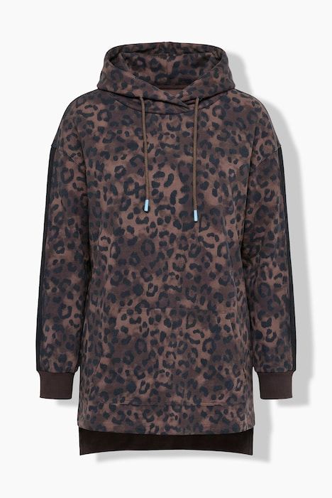Sweat-shirt à manches longues, col montant et motif léopard