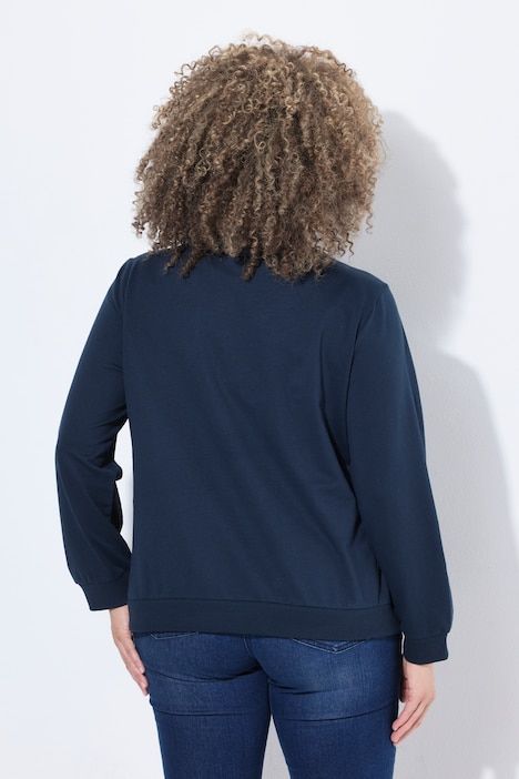 Sweat-shirt avec fleurs brodées, décolleté rond et manches courtes