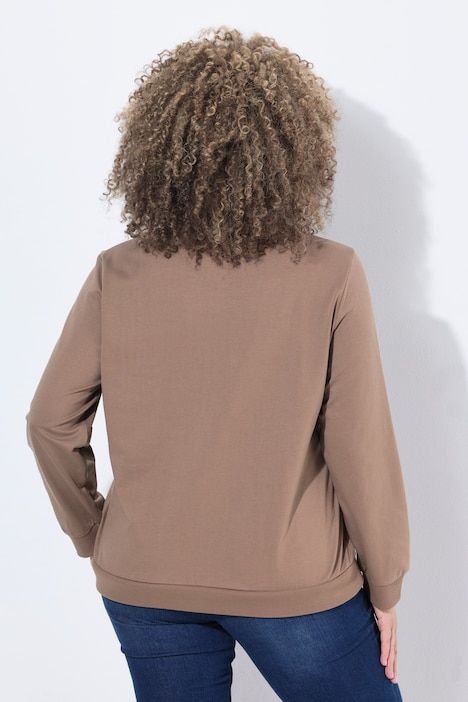 Sweat-shirt avec fleurs brodées, décolleté rond et manches courtes