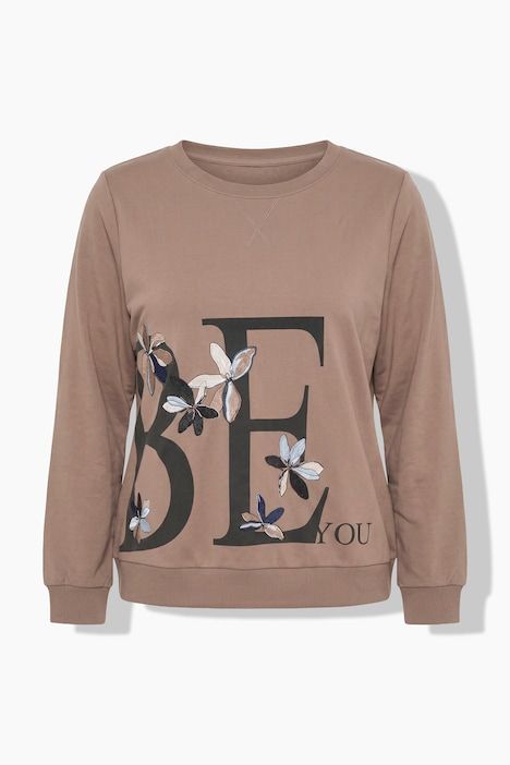 Sweat-shirt avec fleurs brodées, décolleté rond et manches courtes