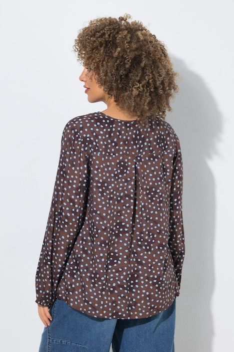 Tunique à pois, décolleté en V et manches longues, coupe évasée
