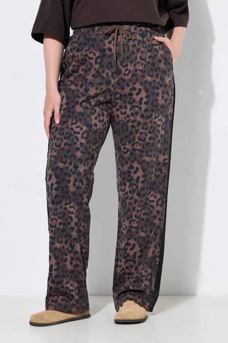 Pantalon Rose en molleton, motif léopard, jambe large et taille élastique