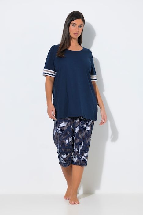 Pyjama, col rond, manches courtes, pantalon 3/4, poches