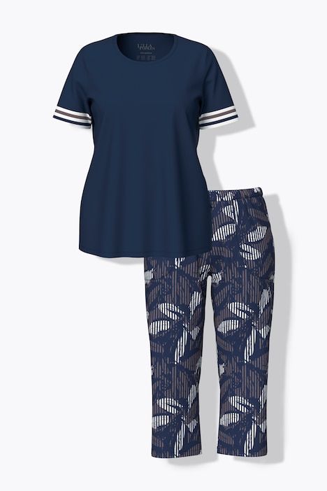 Pyjama, col rond, manches courtes, pantalon 3/4, poches