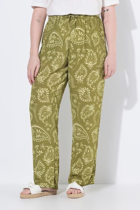 Pantalon, imprimé paisley, jambe large, ceinture élastique