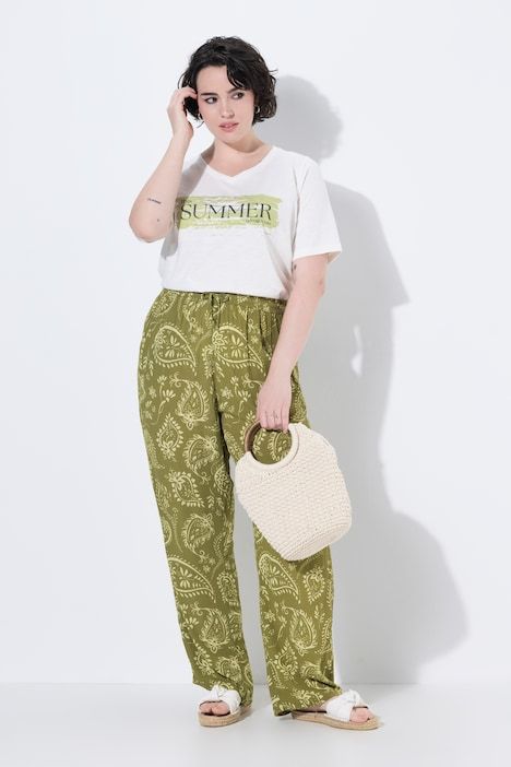 Pantalon, imprimé paisley, jambe large, ceinture élastique