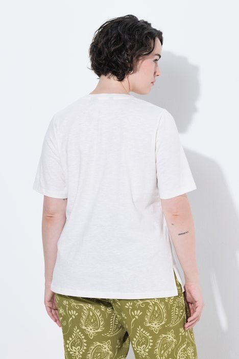 T-shirt, motif texte, coupe classique, col V, manches courtes
