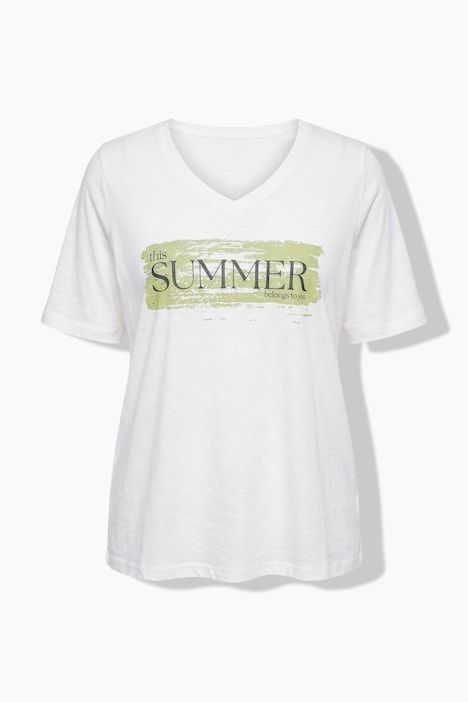 T-shirt, motif texte, coupe classique, col V, manches courtes