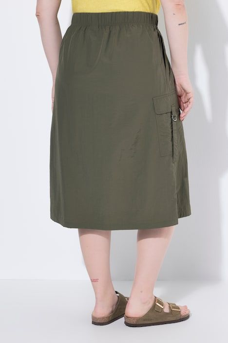 Jupe midi cargo, coupe A, poches cargo, ceinture élastique