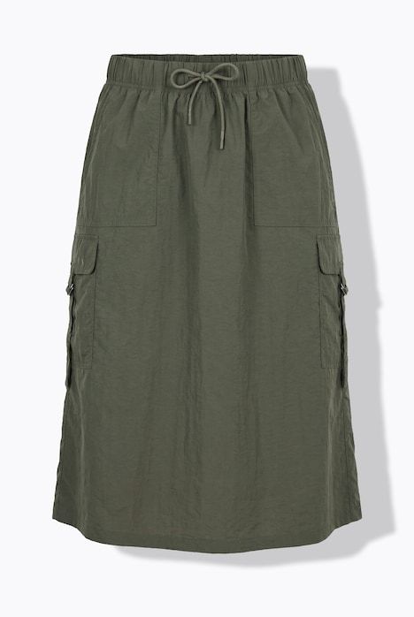 Jupe midi cargo, coupe A, poches cargo, ceinture élastique