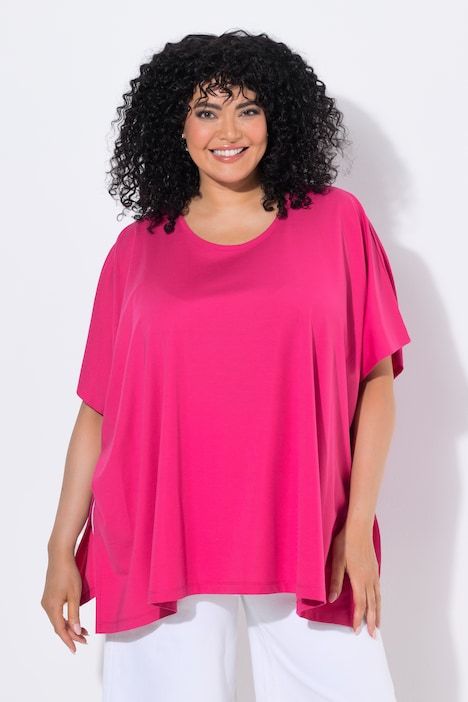 T-shirt, ourlet asymétrique, oversize, col rond, manches courtes