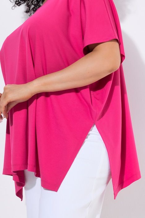 T-shirt, ourlet asymétrique, oversize, col rond, manches courtes