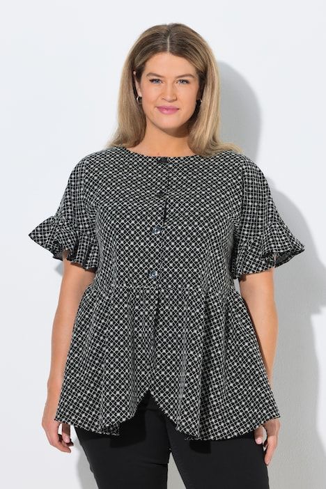 Veste esprit blouse à coupe évasée avec broderies florales et volants - en coton bio