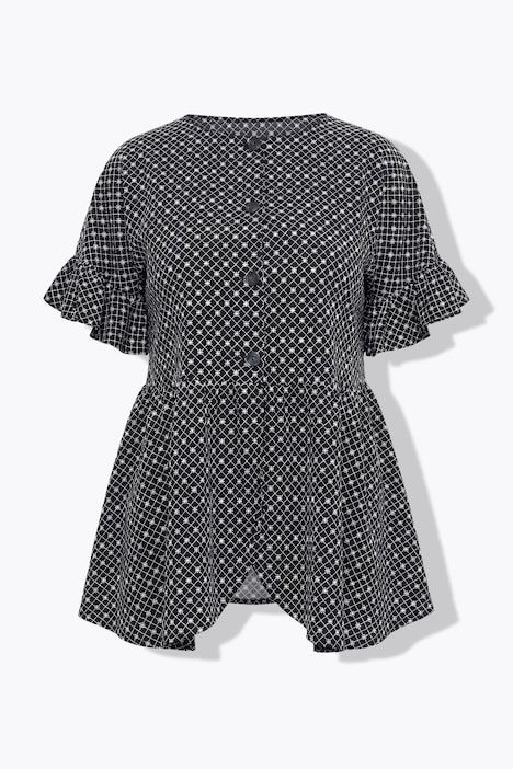 Veste esprit blouse à coupe évasée avec broderies florales et volants - en coton bio