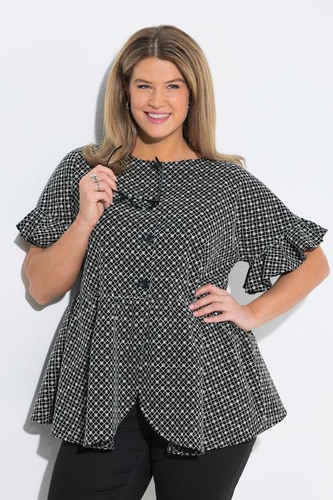 Veste esprit blouse à coupe évasée avec broderies florales et volants - en coton bio