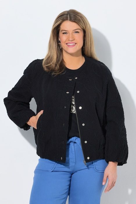 Blouson, broderie, col rond, ourlet élastique, manches longues