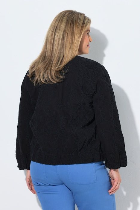 Blouson, broderie, col rond, ourlet élastique, manches longues
