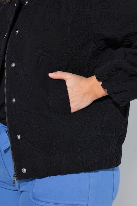 Blouson, broderie, col rond, ourlet élastique, manches longues