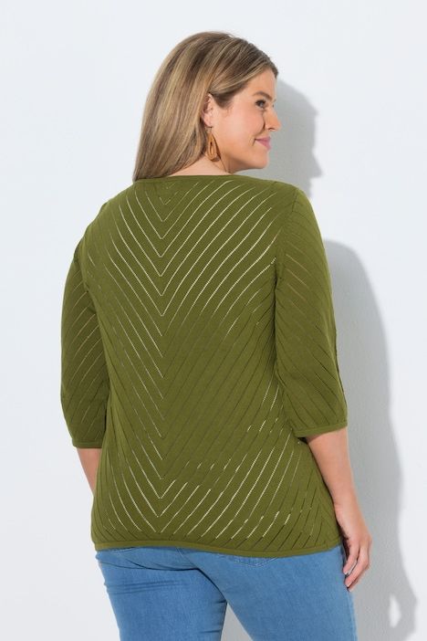 Cardigan, structure rayée, col V, manches 3/4