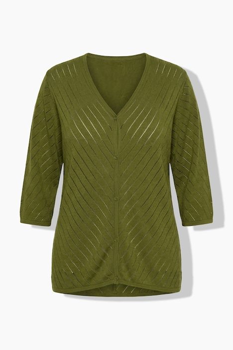 Cardigan, structure rayée, col V, manches 3/4