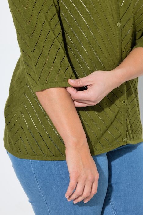 Cardigan, structure rayée, col V, manches 3/4