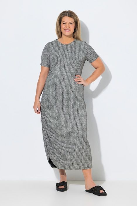 Robe longue, chevron, col rond, manches courtes, coton bio