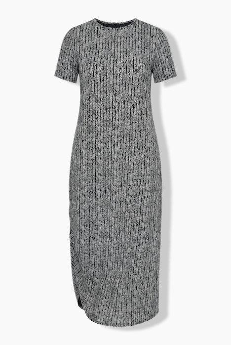 Robe longue, chevron, col rond, manches courtes, coton bio