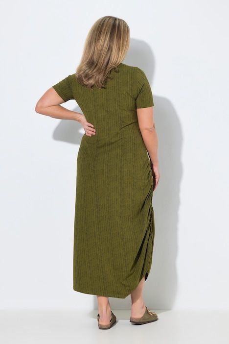 Robe longue, chevron, col rond, manches courtes, coton bio