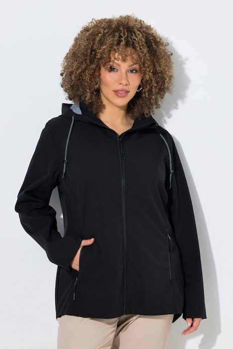 Veste Softshell HYPRAR, capuche et poches zippées, coupe plus longue à l'arrière