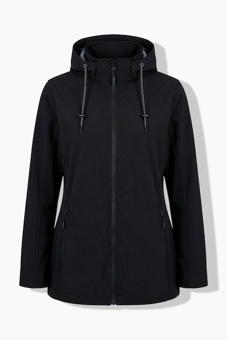 Veste Softshell HYPRAR, capuche et poches zippées, coupe plus longue à l'arrière