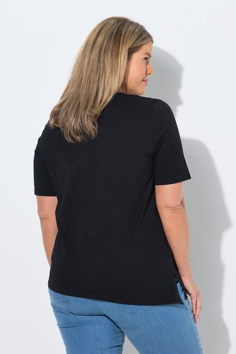 T-shirt long, broderie, manches courtes, coton bio