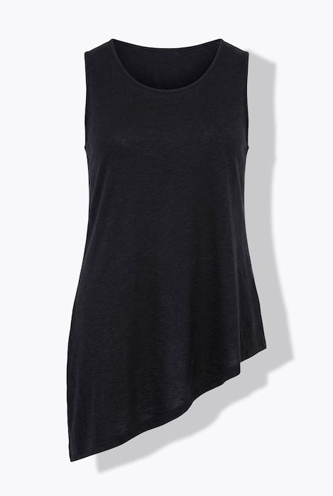 Top long, volant, coupe A, col rond, sans manches, coton bio