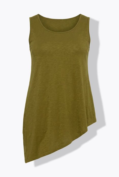 Top long, volant, coupe A, col rond, sans manches, coton bio