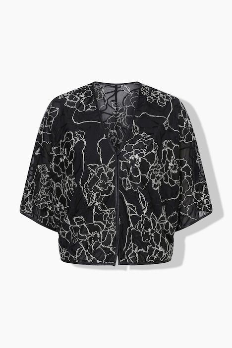Boléro en soie mélangée, coupe oversize, manches chauve-souris
