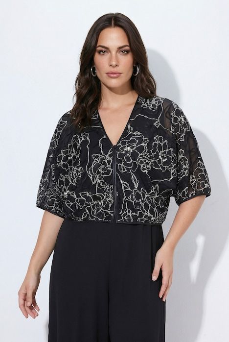 Boléro en soie mélangée, coupe oversize, manches chauve-souris