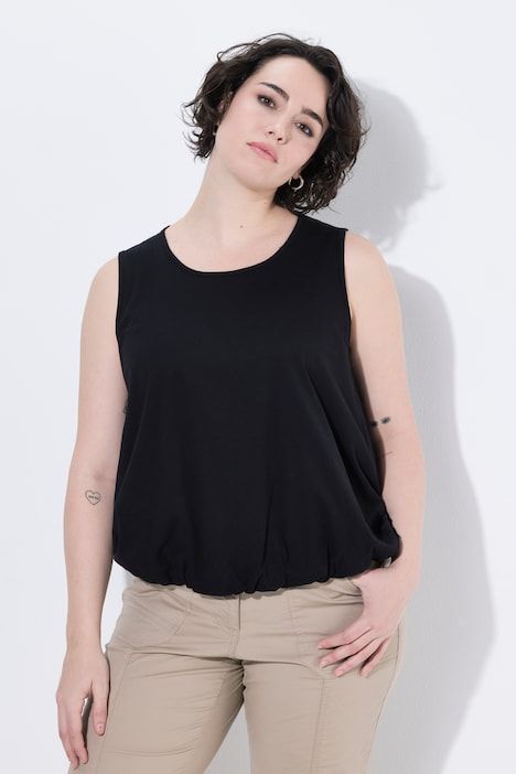 Top, ourlet ballon, coupe classique, col rond, sans manches