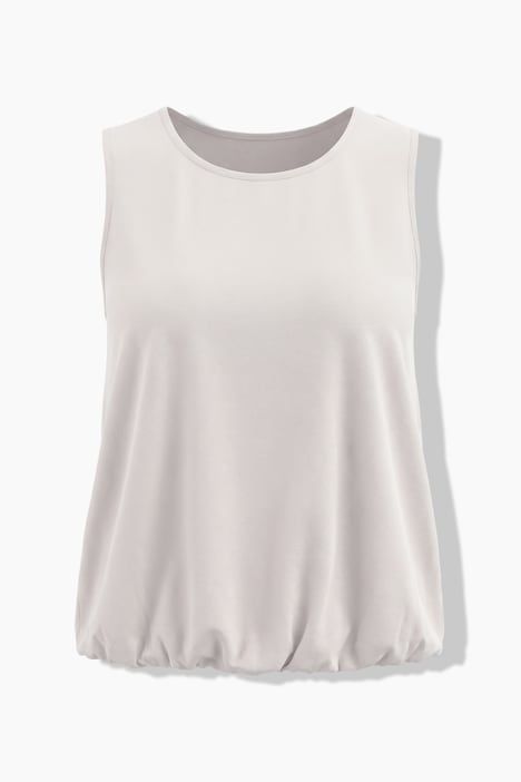 Top, ourlet ballon, coupe classique, col rond, sans manches