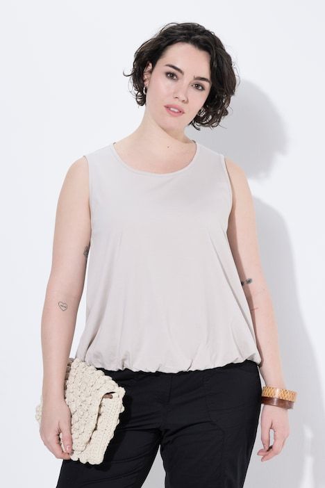 Top, ourlet ballon, coupe classique, col rond, sans manches