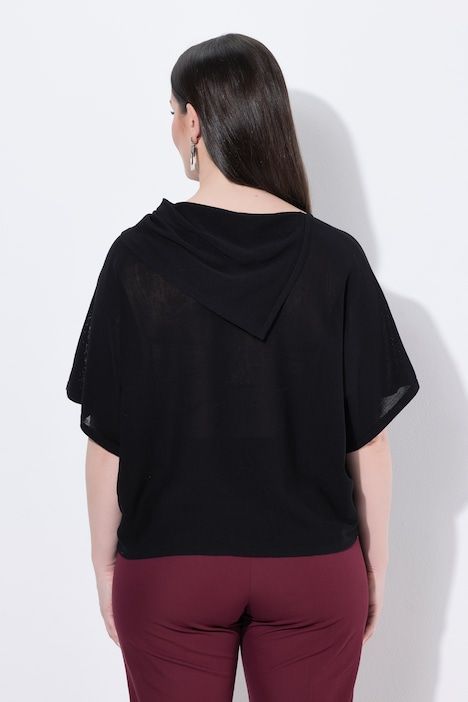 Pull, maille transversale, oversize, col montant, manches courtes