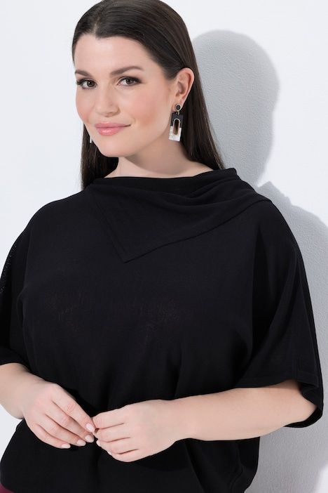 Pull, maille transversale, oversize, col montant, manches courtes
