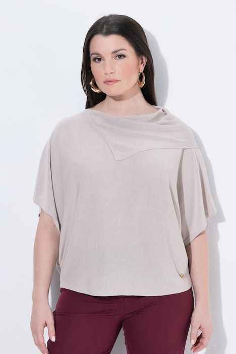 Pull, maille transversale, oversize, col montant, manches courtes