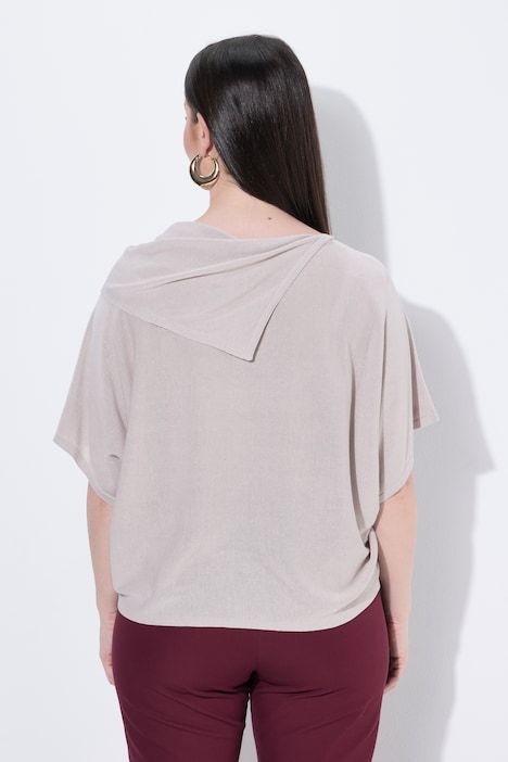 Pull, maille transversale, oversize, col montant, manches courtes