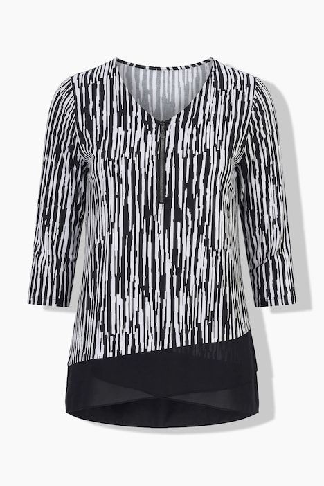 T-shirt rayé au tombé fluide, décolleté en V et manches 3/4, coupe évasée
