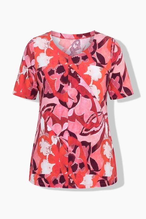 T-shirt slinky, effet patchwork, coupe A, col cœur, manches courtes
