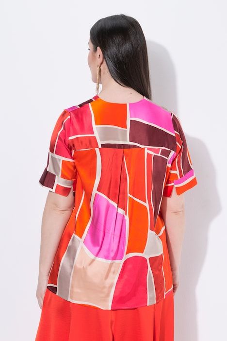 Blouse, imprimé, coupe A, col V, manches courtes