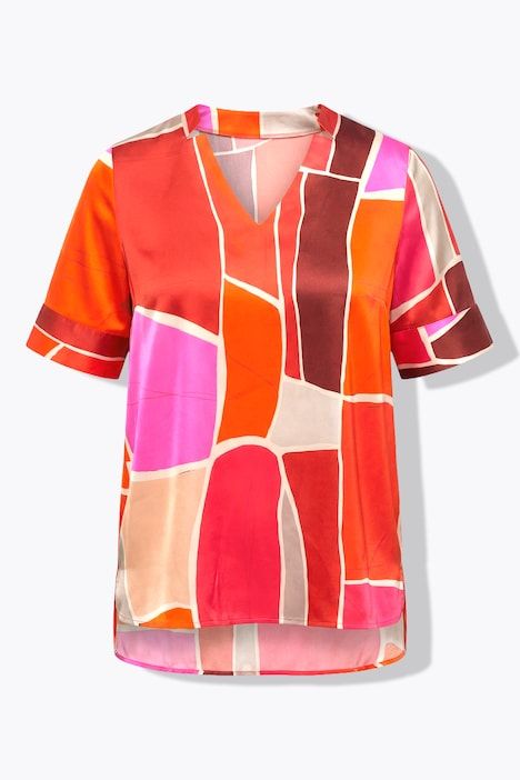 Blouse, imprimé, coupe A, col V, manches courtes
