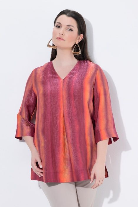 Tunique, dégradé, paillettes, col V, manches 3/4